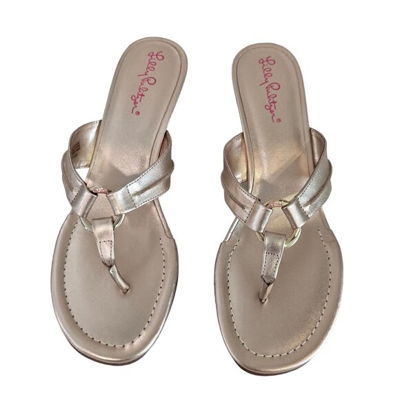 Lilly Pulitzer mckim Gold Wedge espadrille Sandals Size 9.5 With Braided Heel - Picture 3 of 12